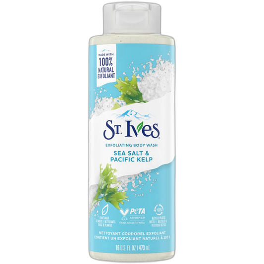 St. Ives Exfoliating Body Wash - Sea Salt & Pacific Kelp Scrub, Natural Body Wash, Body Soap, or Hand Soap with Plant-Based Exfoliants for Glowing Skin, 16 Ounces