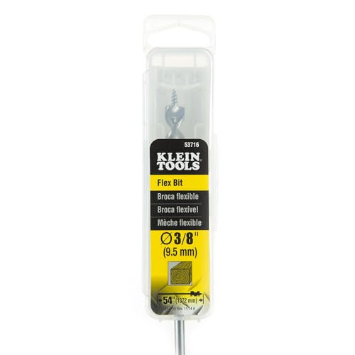 Klein Tools 53716 Flex Bit Auger, 3/8-Inch x 54-Inch Flexible Drill Bit for Pulling Wire Behind Walls