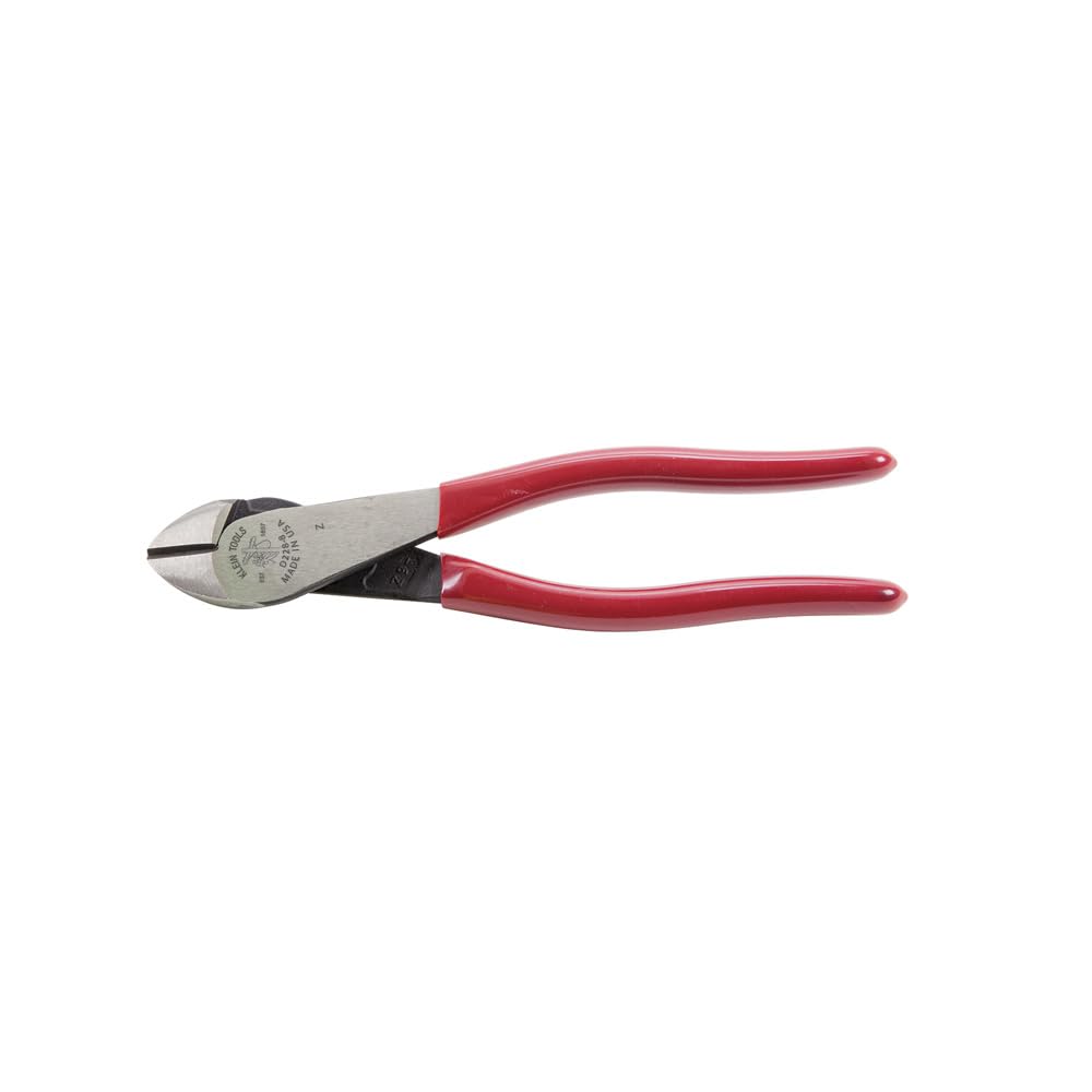 Klein Tools D228-8 Pliers, Made in USA, Diagonal Cutting Pliers with Short Jaw and Beveled Knives, High-Leverage Color-Coded Wire Cutters, 8-Inch