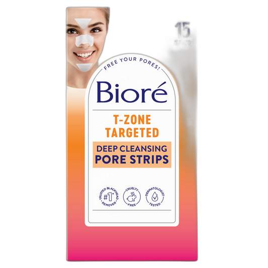 Bioré T-Zone Blackhead Remover Strips, Deep Cleansing Pore Strips, (5 Nose + 5 Face + 5 Chin Strips), Instant Pore Unclogging for the T-Zone Area, 15 Count