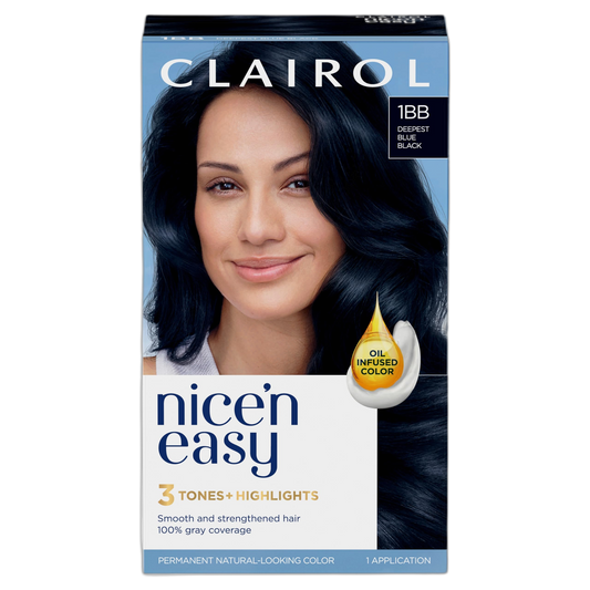 Clairol Nice'n Easy Permanent Hair Dye, 1BB deepest blue black Hair Color, Pack of 1
