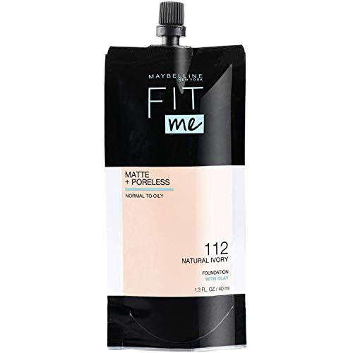 Maybelline New York Fit Me Matte + Poreless Liquid Foundation, Pouch Format, 112 Natural Ivory, 1.3 Ounce