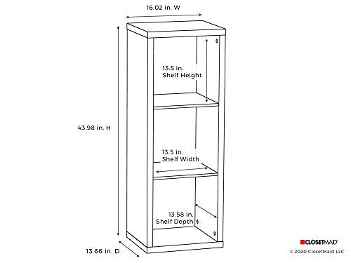 ClosetMaid 3 Cube Storage Shelf Organizer Bookshelf with Back Panel, Easy Assembly, Wood, Weathered Gray