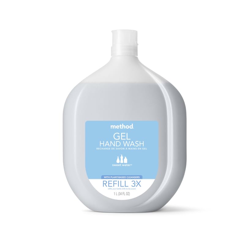 Method Gel Hand Soap Refill, Sweet Water, Recyclable Bottle, Biodegradable Formula, 34 oz (Pack of 4) (Packaging May Vary)