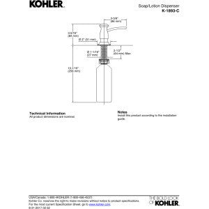 KOHLER K-1893-C-VS Built in Soap Dispenser,Kitchen Sink Soap Dispenser in Vibrant Stainless