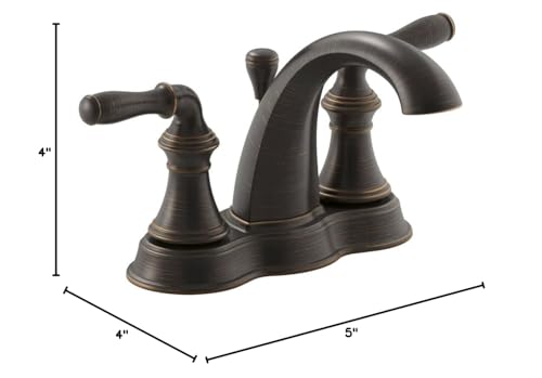 KOHLER 393-N4-2BZ Devonshire Centerset 4 inch Bathroom Faucet with Pop-Up Drain Assembly, 2-Handle Bathroom Sink Faucet, 1.2 gpm, Oil-Rubbed Bronze