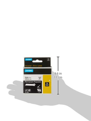 DYMO Rhino Industrial Permanent Polyester Labels, 3/8", Black Print on White Tape