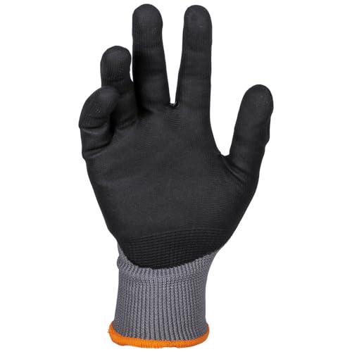 Klein Tools 60588 Work Gloves, Knit Dipped Cut Resistant ANSI A4 Nitrile Coated Gloves, HPPE Fabric, Touchscreen Capable, Medium, 2-Pair