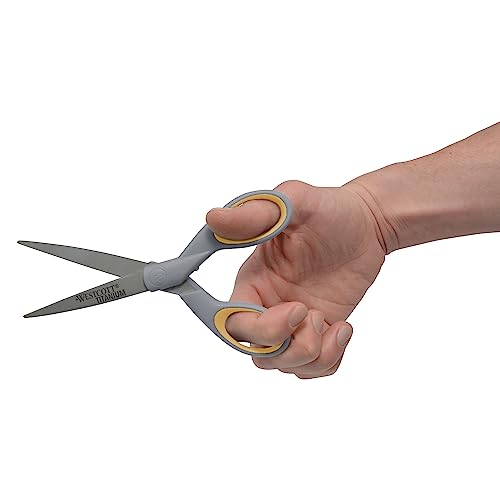 Westcott ‎13824 7” & 5” Pointed Titanium-Bonded Crafting Scissors with Soft Handles, Gray/Yellow (2 Pack)