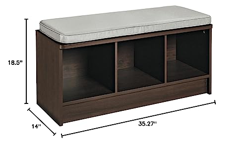 ClosetMaid 1632 Cubeicals 3-Cube Storage Bench, Espresso with Gray Cushion