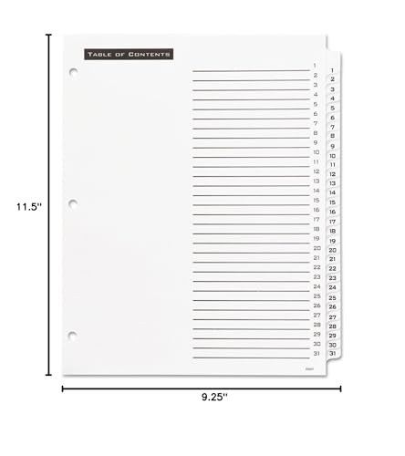 Office Essentials 11680 Table 'n Tabs Dividers, 31-Tab, Letter