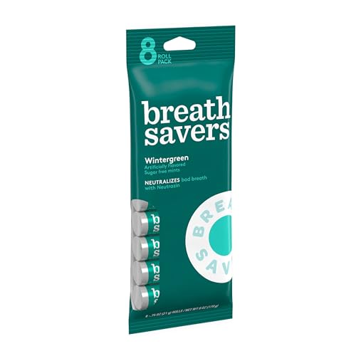 BREATH SAVERS Wintergreen Flavored Sugar Free Breath Mints Rolls, 0.75 oz (8 Count)