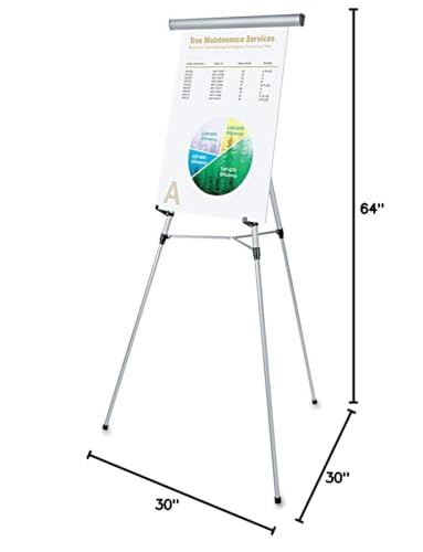 Universal UNV43050 3 Leg Telescoping Easel with Pad Retainer Adjusts 34 in. to 64 in. - Aluminum, Silver