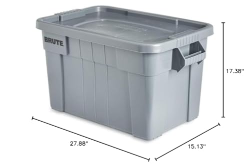 Rubbermaid Commercial Products Brute Tote Storage Container With Lid, 20-Gallon, Gray, Pack of 1