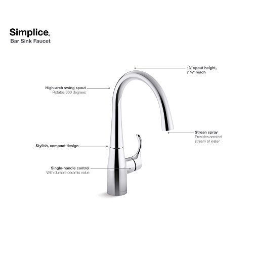 KOHLER K-22034-VS Simplice(R) Bar Sink Faucet, Vibrant Stainless
