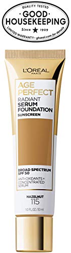 L'Oreal Paris Age Perfect Radiant Serum Foundation with SPF 50, Hazelnut, 1 Ounce