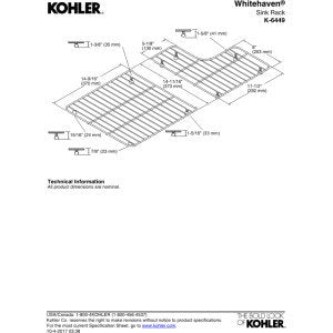 KOHLER 6449-ST Sink Racks for Whitehaven K-5826 and K-5827 Sinks, Stainless Steel