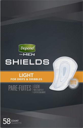 Depend Incontinence/Bladder Control Shields, Incontinence Pads for Men, Light Absorbency, 58 Count (Packaging May Vary) (Pack of 2)