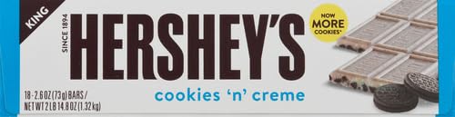HERSHEY'S COOKIES 'N' CREME King Size Candy, Bulk, Individually Wrapped, 2.6 oz Bars (18 Count)