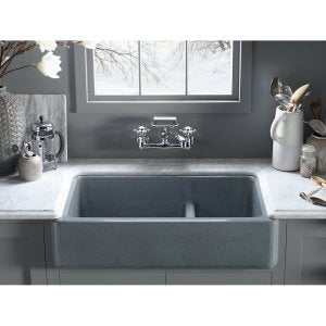 Kohler 6426-0 Whitehaven® Smart Divide® 35-1/2" undermount double-bowl farmhouse kitchen sink with short apron, White