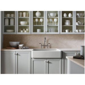 KOHLER K-6489-FF Whitehaven Farmhouse Self-Trimming Apron Front Single Basin Sink with Tall Apron, Sea Salt