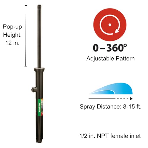 Rain Bird 1812AP Professional Pop-Up Sprinkler, Adjustable 0Â° - 360Â° Pattern, 8' - 15' Spray Distance, 12" Pop-up Height