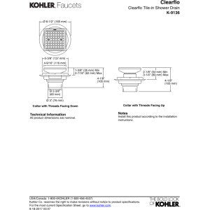 Kohler K-9136-CP Square Design Tile-In Shower Drain, Polished Chrome