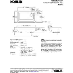KOHLER K-5826-95 Whitehaven Farmhouse Self-Trimming Undermount Single-Bowl Sink with Short Apron, Ice Grey