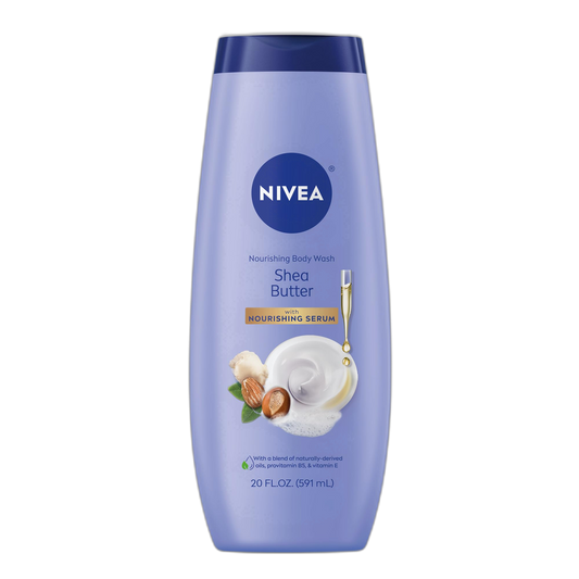 NIVEA Nourishing Shea Butter Body Wash with Nourishing Serum, Moisturizing Body Wash for Women, Enriched Provitamin B5 and Vitamin E, 20 Fl Oz Bottle