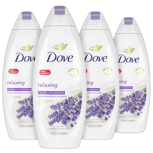 Dove Body Wash for Softer and Smoother Skin After Just One Use Lavender Oil and Chamomile Stress Relieving and Calming 22 oz, 4 Count