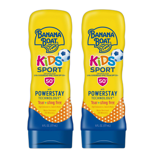 Banana Boat Sport Kids Sunscreen Lotion SPF 50, Twin Pack | Tear Free Sunscreen for Kids SPF 50, Childrens Sunblock Lotion, Oxybenzone-Free, 6oz each (Pack of 2)