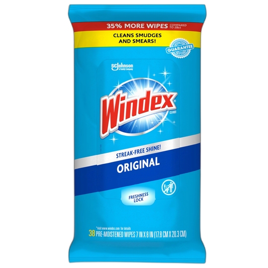 Windex Wipes Glass Cleaning Ammonia Free, Pre-Moistened Glass and Surface Wipes to Clean Home Surfaces, Crystal Rain Fresh Scent, 38 Count