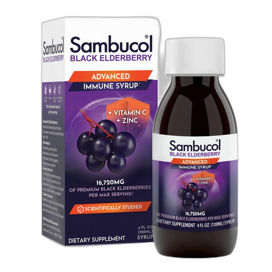 Sambucol Advanced Black Elderberry Syrup - Elderberry with Zinc and Vitamin C for Adults, Sambucus Elderberry Syrup, Elderberry Liquid - 4 Fl Oz