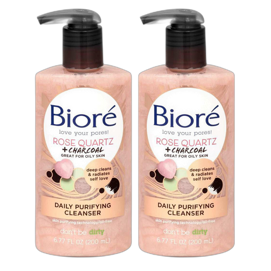 Biore Rose Quartz + Charcoal Cleanser Purify 6.77 Ounce Pump (200ml) (Pack of 2)