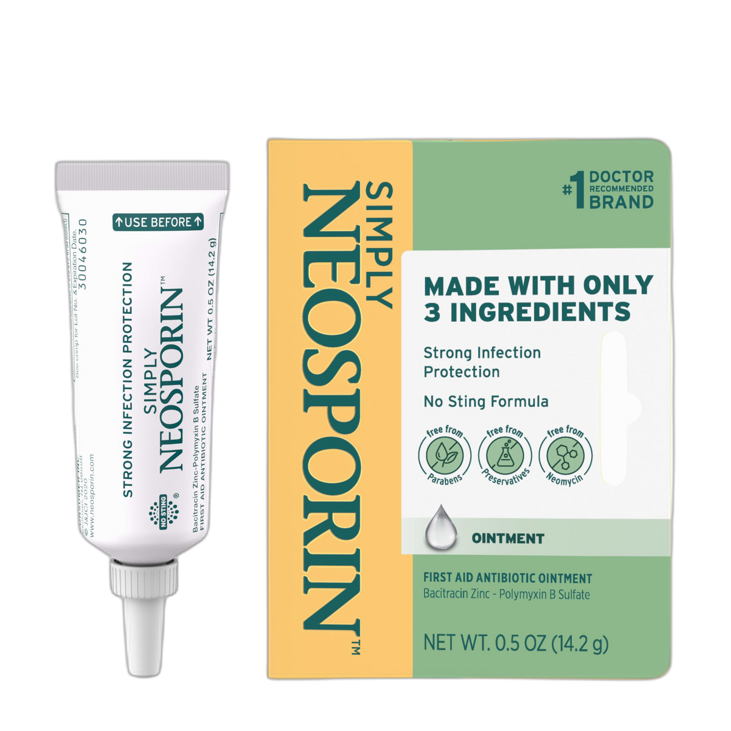 Neosporin Simply Formula 3-Ingredient First Aid Antibiotic Ointment and Wound Care Treatment with Bacitracin Zinc and Polymyxin B Sulfate, Preservative-, Paraben- and Neomycin-Free, 0.5 oz