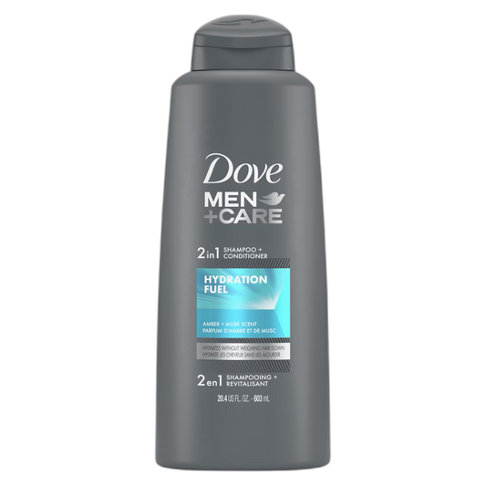 Dove Men+Care, 2 in 1 Shampoo + Conditioner, Hydration Fuel, Amber + Musk, 20.4 fl oz (603 ml)