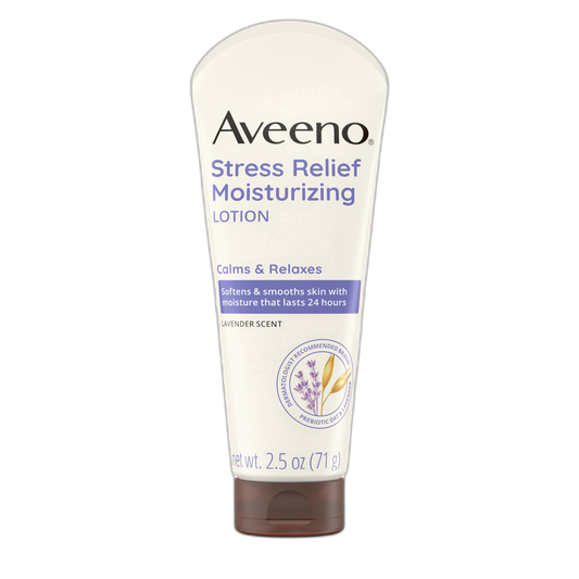 Aveeno Stress Relief Moisturizing Body Lotion with Lavender Scent & Prebiotic Oat to Calm & Relax, Non-Greasy, TSA-Approved Travel Size, 2.5 fl. oz, 12 Pack