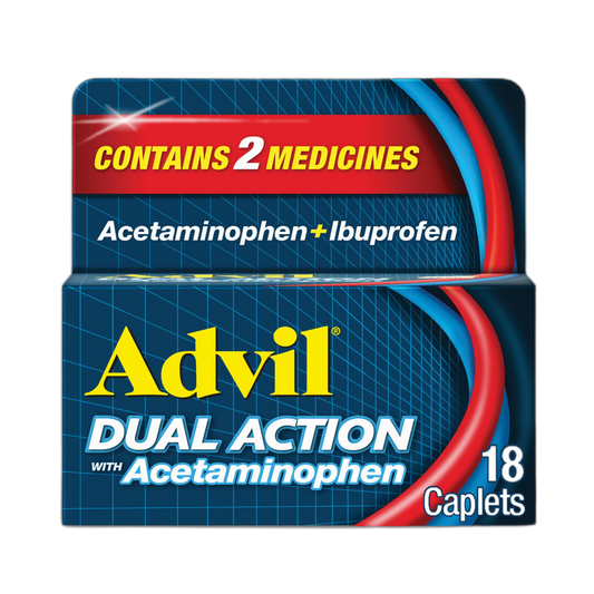 Advil Dual Action Coated Caplets with Acetaminophen, 125mg Ibuprofen and 250mg Acetaminophen Per Caplet for 8 Hour Pain Relief - 18 Count