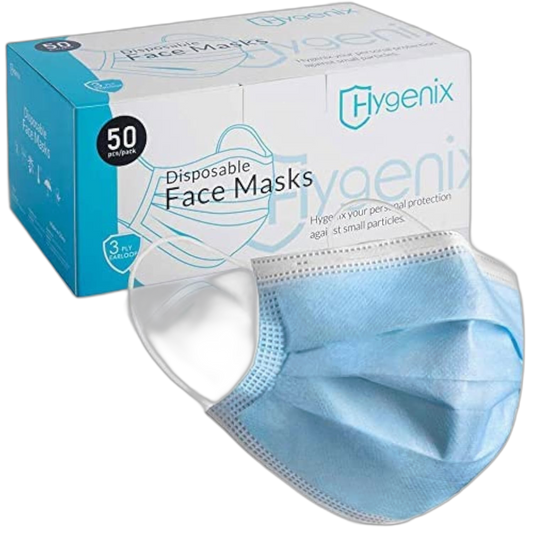 Hygenix Medical Grade 3ply Disposable ASTM level 3 Face Masks PFE >98% Filtration, Now Made in the USA (Pack of 50 Pcs)