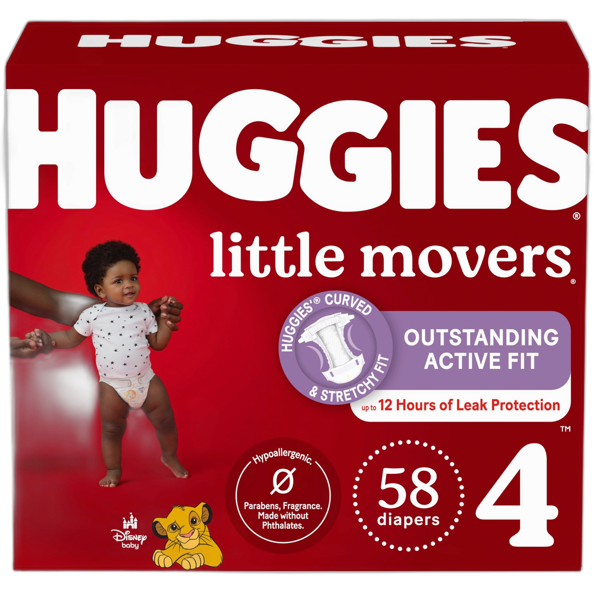 Huggies Size 4 Diapers, Little Movers Baby Diapers, Size 4 (22-37 lbs), 58 Count