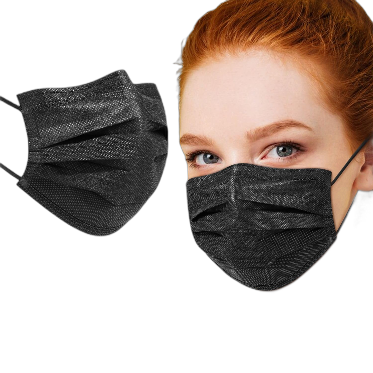 50 PCS Black Disposable Face Masks 3-Ply Filter Earloop Mouth Cover, Face Mask