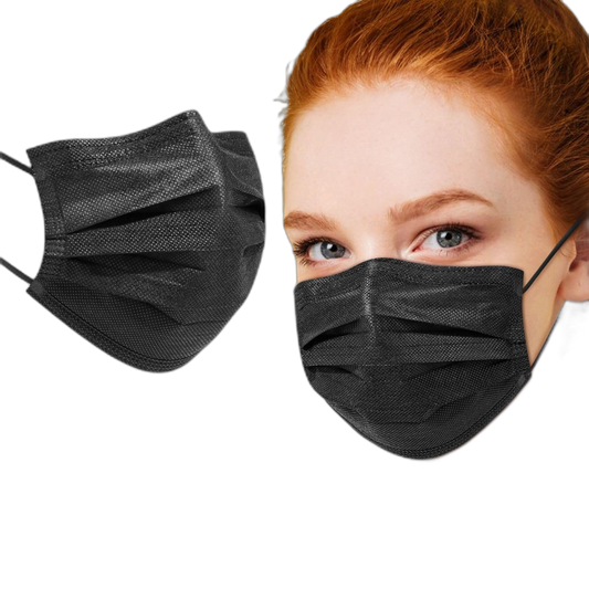 50 PCS Black Disposable Face Masks 3-Ply Filter Earloop Mouth Cover, Face Mask