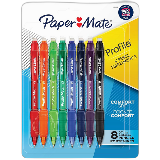 Paper Mate Profile Mech Mechanical Pencil 0.7mm, #2 Pencil Lead, Great for Office Supplies, Classroom Supplies, Drawing Pencils, Sketching Pencils, Assorted Barrel Colors, 8 Count