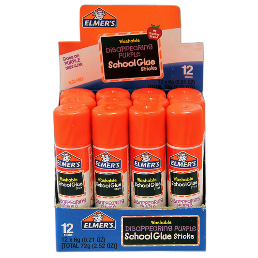 Elmer's Disappearing Purple School Glue Sticks, Washable, 6 Grams, 12 Count