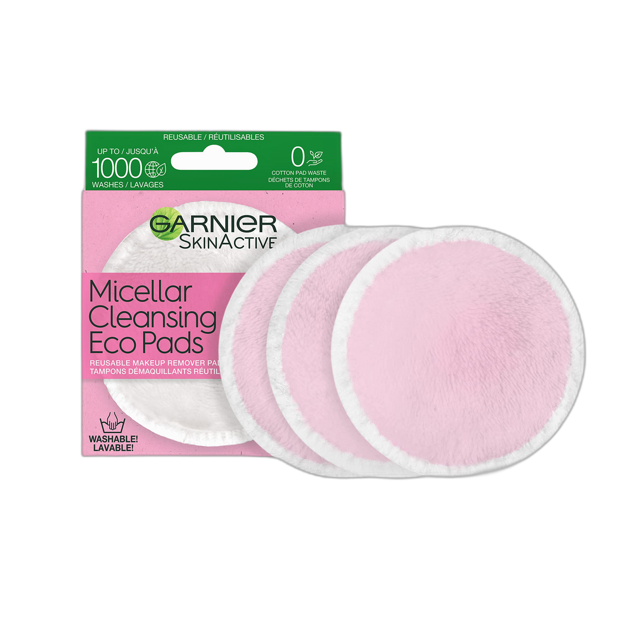 Garnier SkinActive Micellar Cleansing Eco Pads, Reusable, 3 Ultra-soft Microfiber Pads, 1 Count (Packaging May Vary)