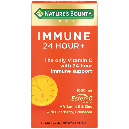 Nature's Bounty Immune 24 Hour +, The only Vitamin C with 24 Hour Immune Support from Ester C, Rapid Release Softgels, 50 Count