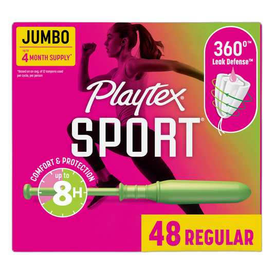Playtex Sport Tampons Regular Absorbency, Fragrance-Free - 48ct | Regular Tampons for Women, Feminine Care, Playtex Tampon with 360 Leak Defense