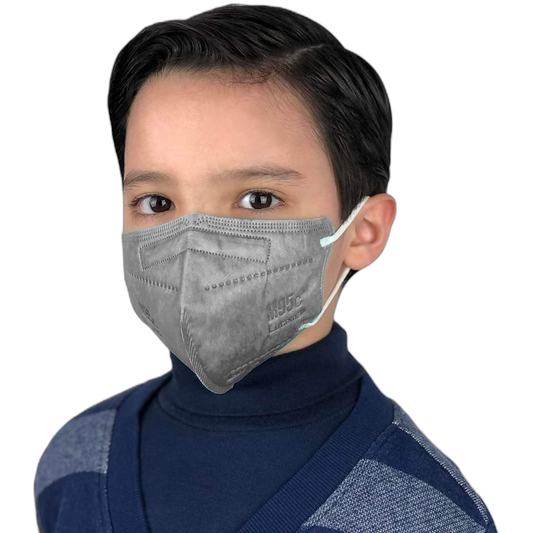 Kids Sized 3D Face Mask 5 Ply Filter Mouth Cover Protection For Boys Girls Dust Pollen Haze With Comfortable Ear Straps for Indoor Outdoor Park Playtime School Home Use (10 Pack, Gray)