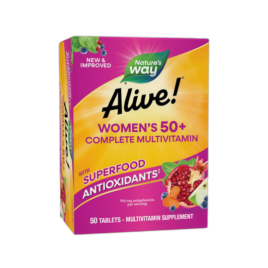 Nature's Way Alive! Women's 50+ Complete Multivitamins, Supports Healthy Heart, Brain, Bones*, Superfood Antioxidants(1), B-Vitamins, Gluten Free, 50 Tablets (Packaging May Vary)