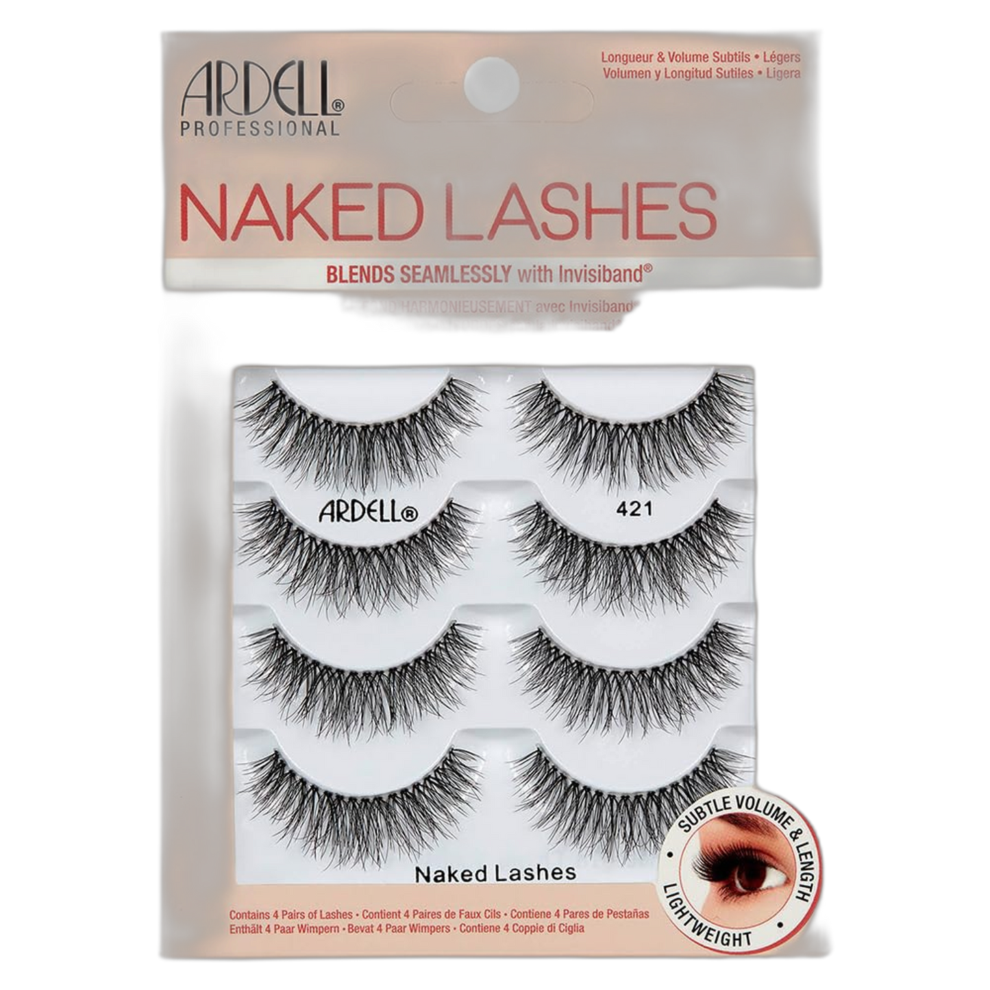 Ardell Naked Strip Lashes 421 – Natural-Looking, Long-Lasting False Eyelashes with Invisiband for Seamless Blend, 4 Pairs, 1-Pack